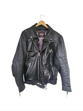 Men's First Black Leather Motorcycle Removable Liner Jacket 3XL